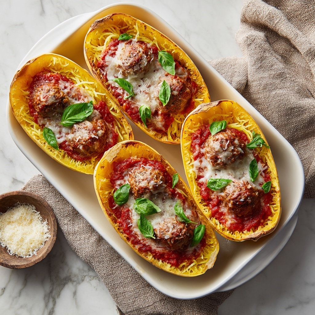 Spaghetti Squash Boats with Turkey Meatballs Recipe - Recipe Image