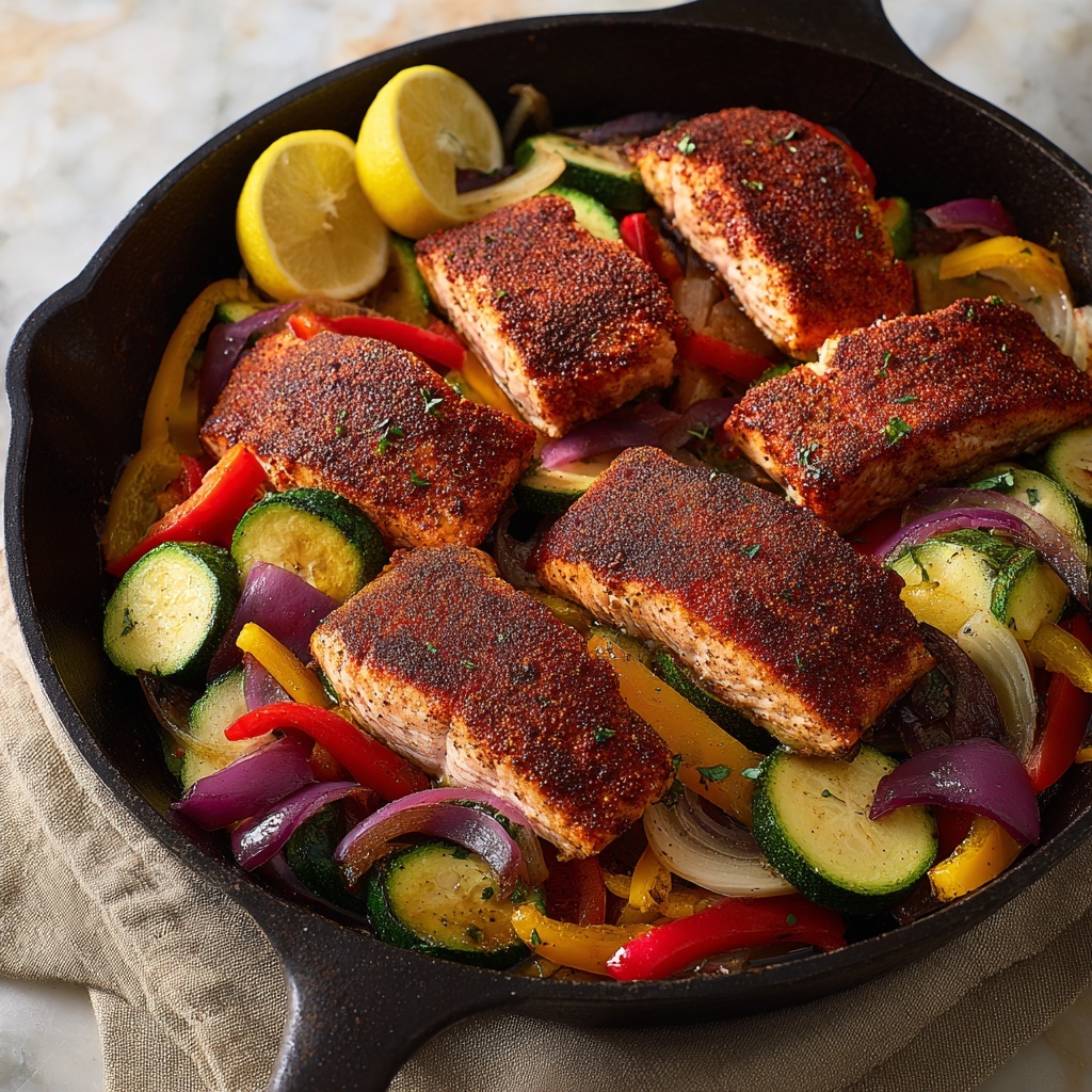 Blackened Salmon with Roasted Veggies Recipe - Recipe Image