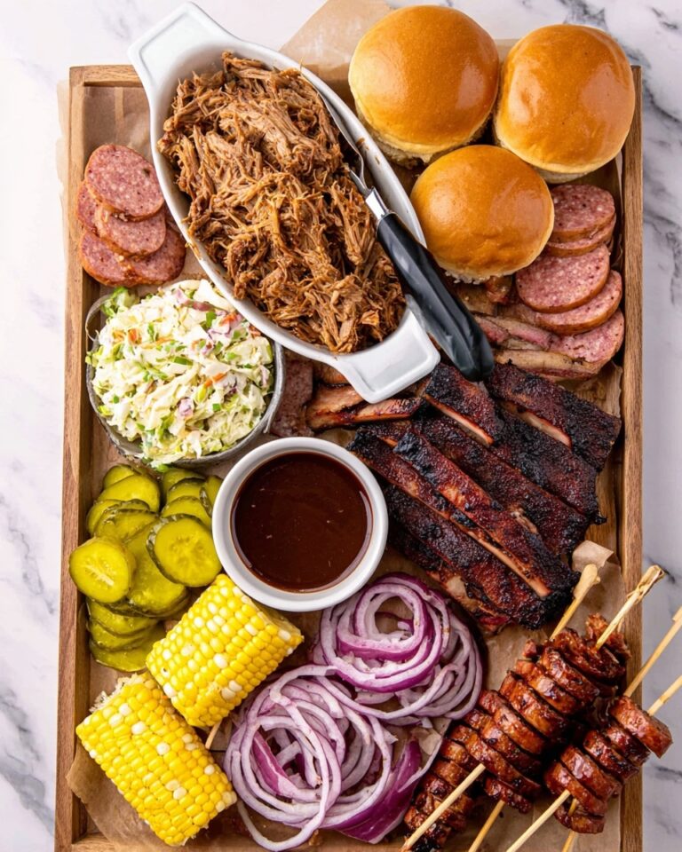 Barbecue Charcuterie Board with Pulled Pork, Ribs, Brisket, and Sides Recipe