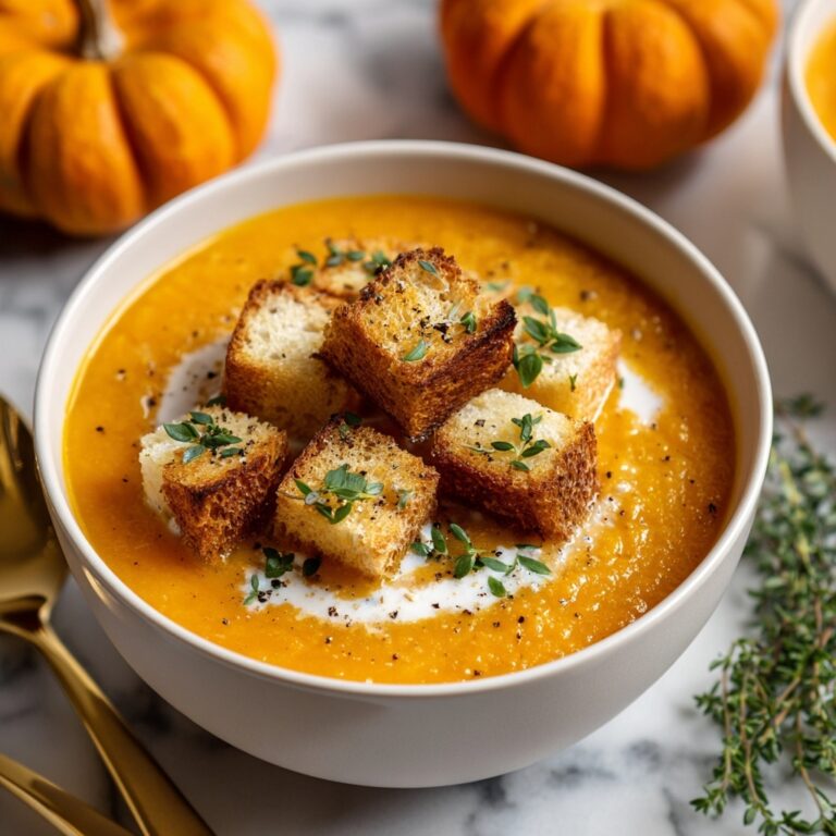 Pumpkin Bisque with Grilled Cheese Croutons Recipe