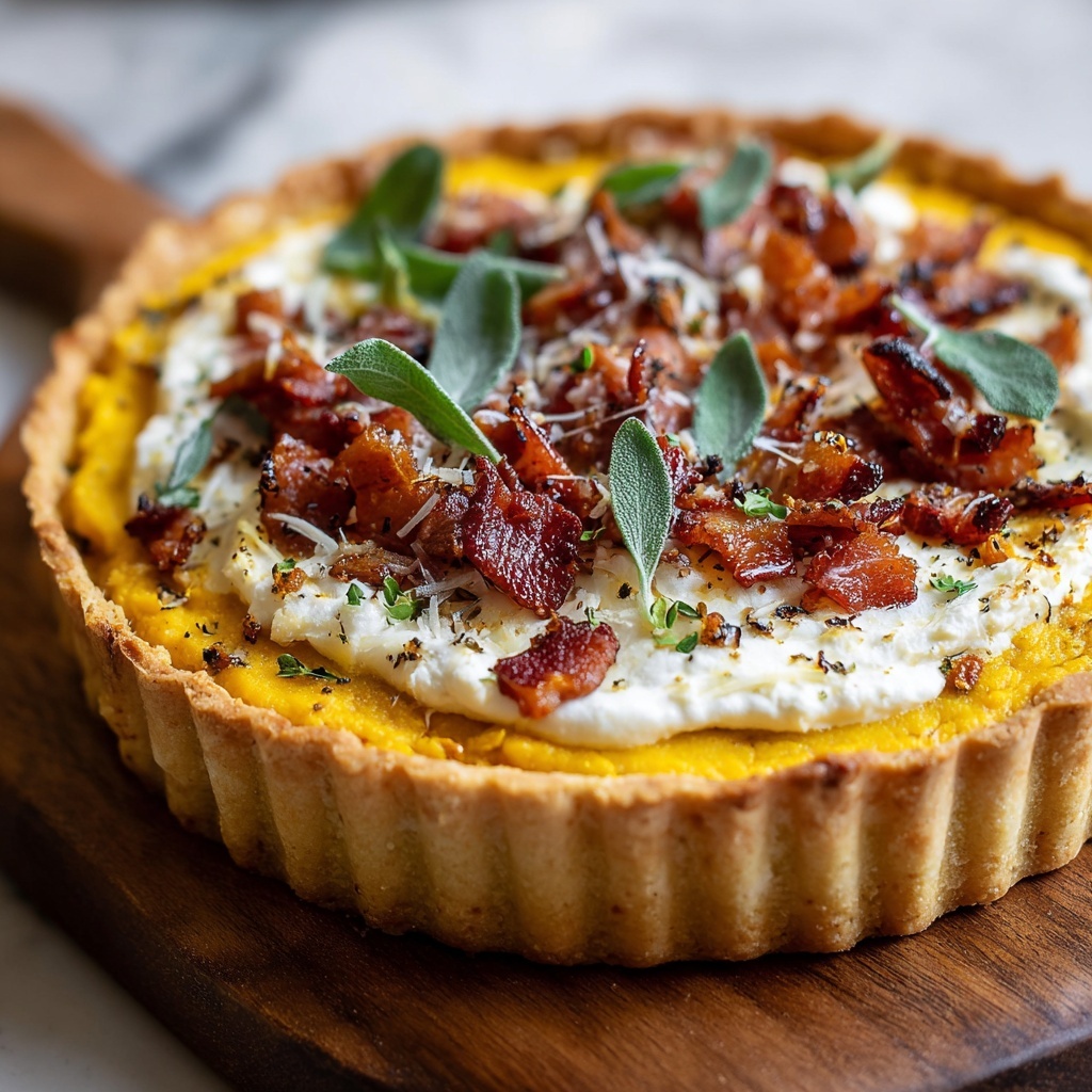 Pumpkin, Ricotta & Caramelized Onion Tart with Bacon and Sage Recipe - Recipe Image