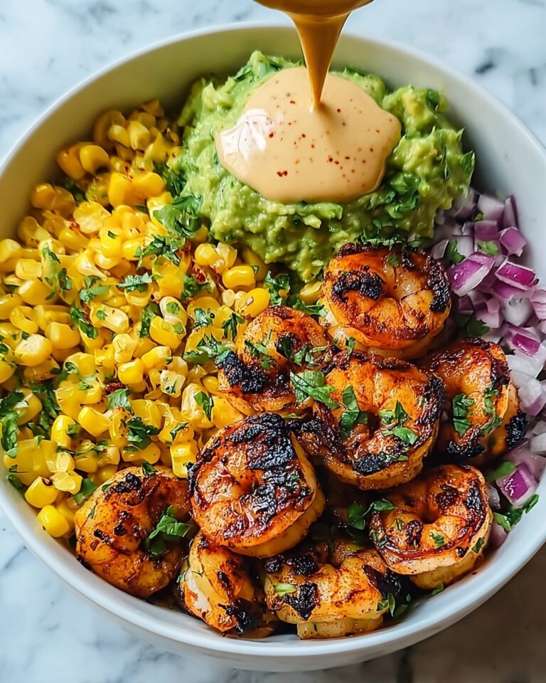 Grilled Shrimp Bowl with Avocado, Corn Salsa & Creamy Sauce Recipe