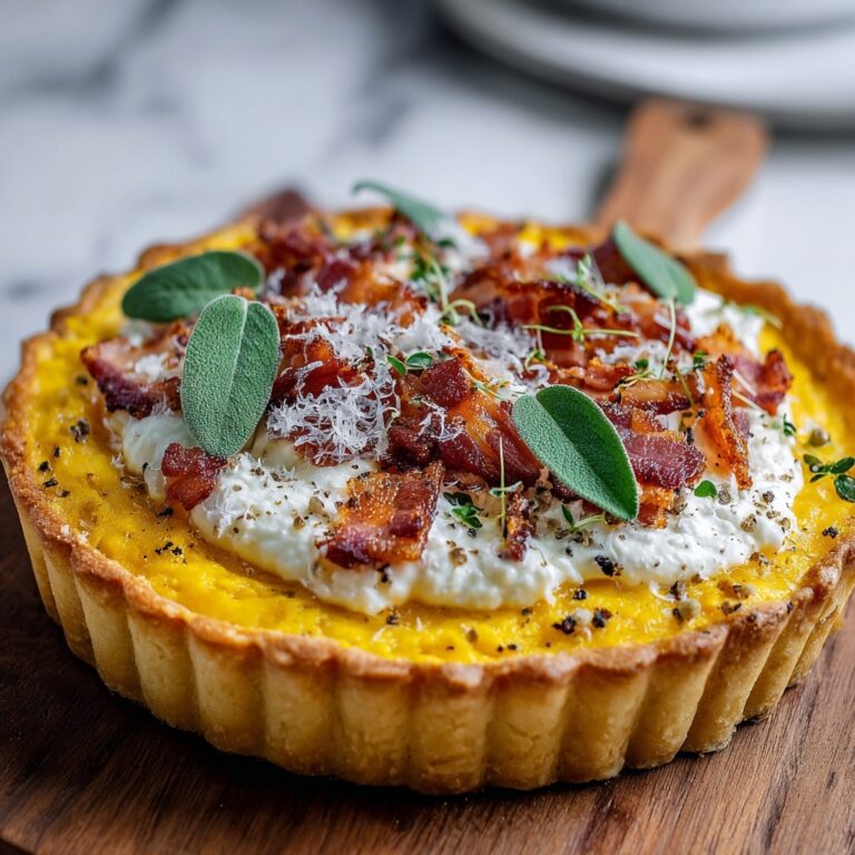 Pumpkin, Ricotta & Caramelized Onion Tart with Bacon and Sage Recipe