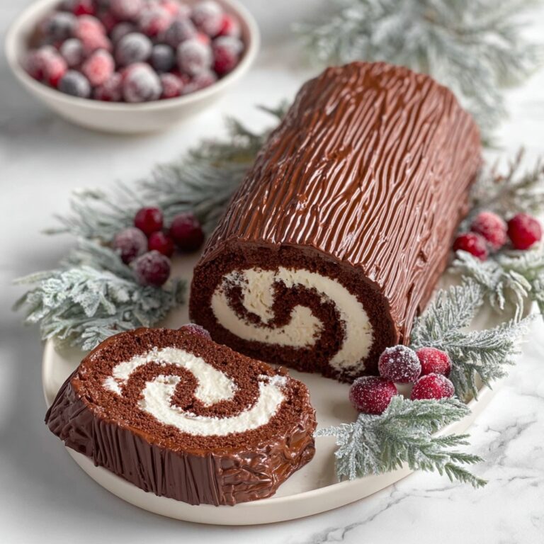 Yule Log Cake (Bûche de Noël) with Cranberries and Rosemary Garnish Recipe