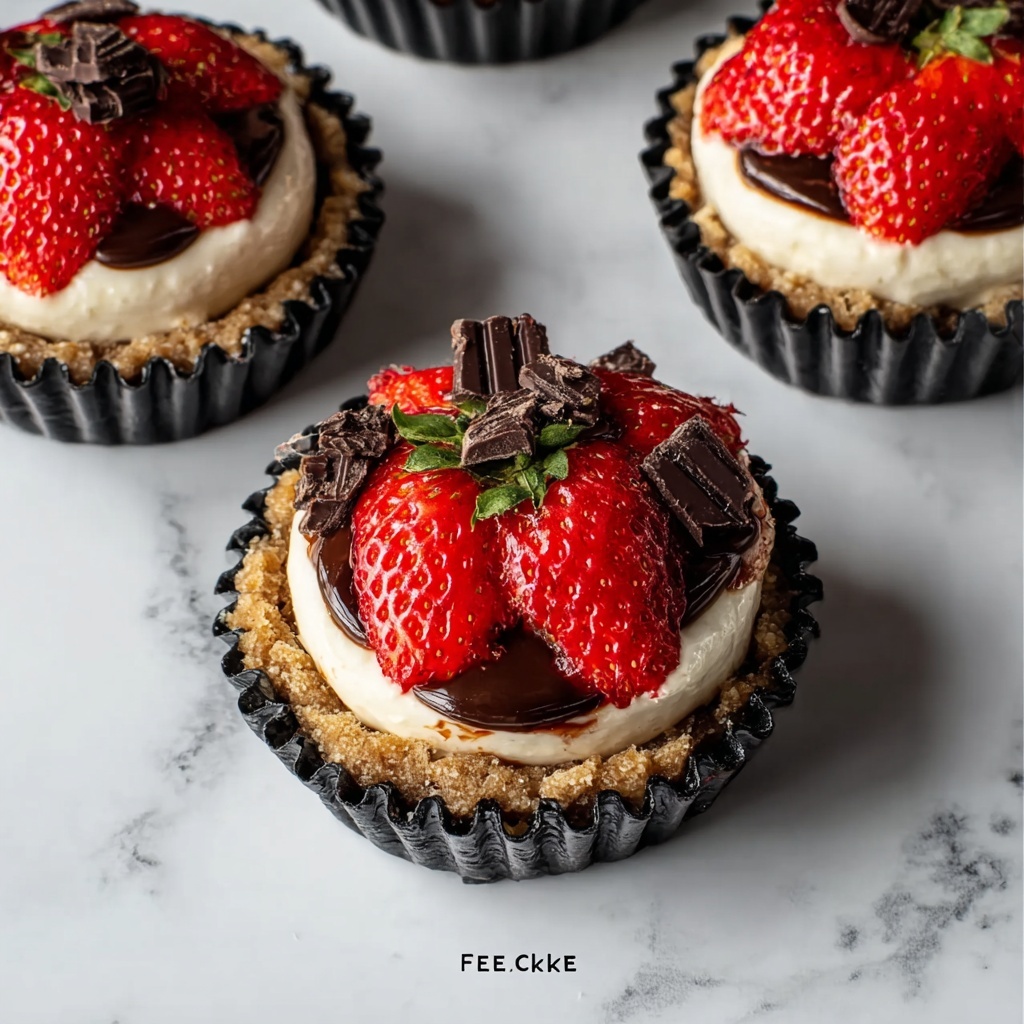 Mini Cheesecakes Topped with Chocolate-Covered Strawberries Recipe - Recipe Image