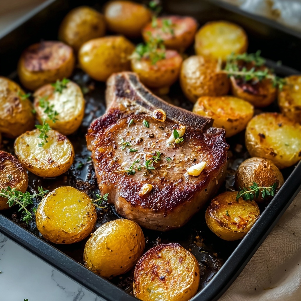 Sheet Pan Pork Chops and Potatoes with Honey-Glazed Rosemary Butter Recipe - Recipe Image