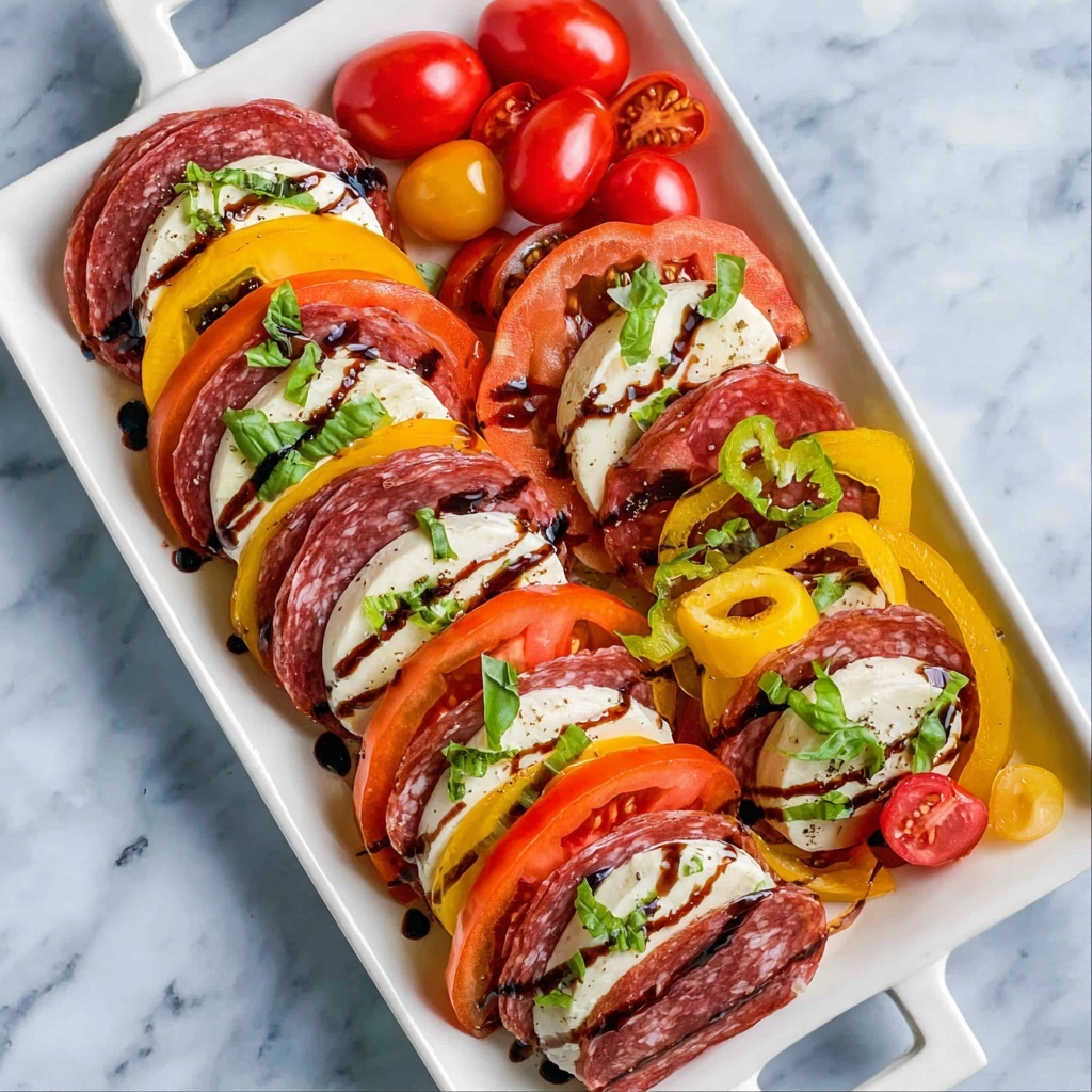 Antipasto Salad with Heirloom Tomatoes, Fresh Mozzarella, Salami, and Basil Recipe - Recipe Image