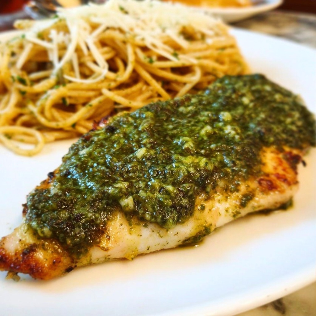 Pistachio Pesto Chicken with Whole Wheat Angel Hair Pasta Recipe - Recipe Image