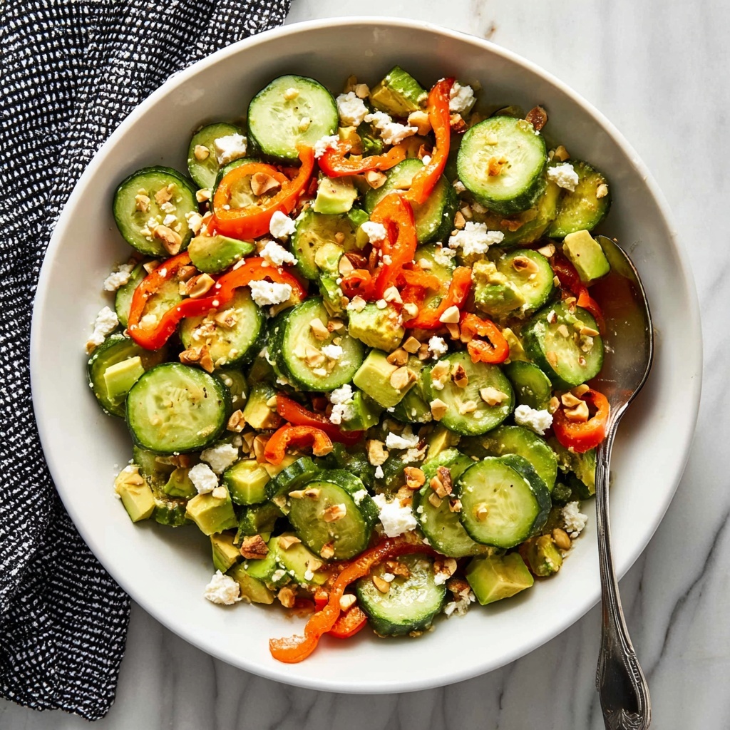 Cucumber Sweet Pepper Salad with Chicken, Feta, and Ginger Dressing Recipe - Recipe Image