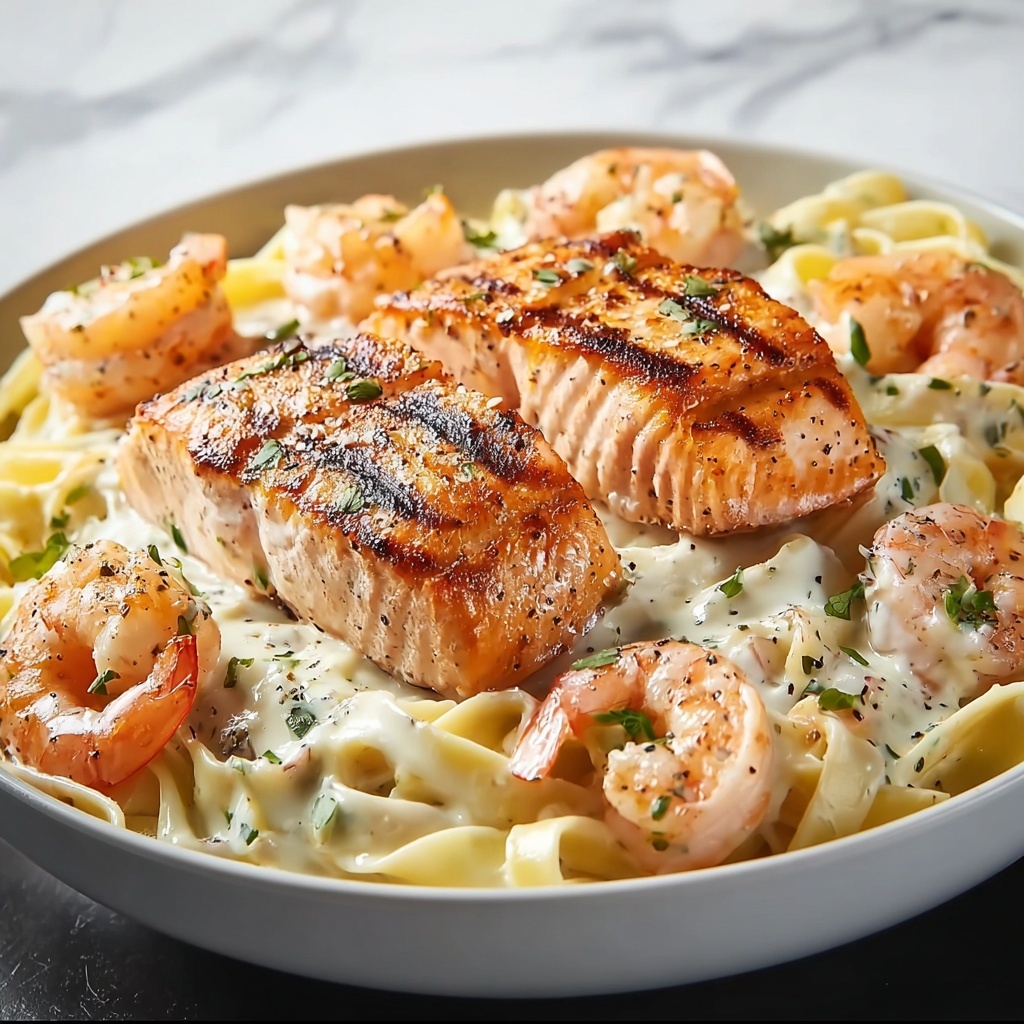 Salmon and Shrimp Alfredo Recipe - Recipe Image
