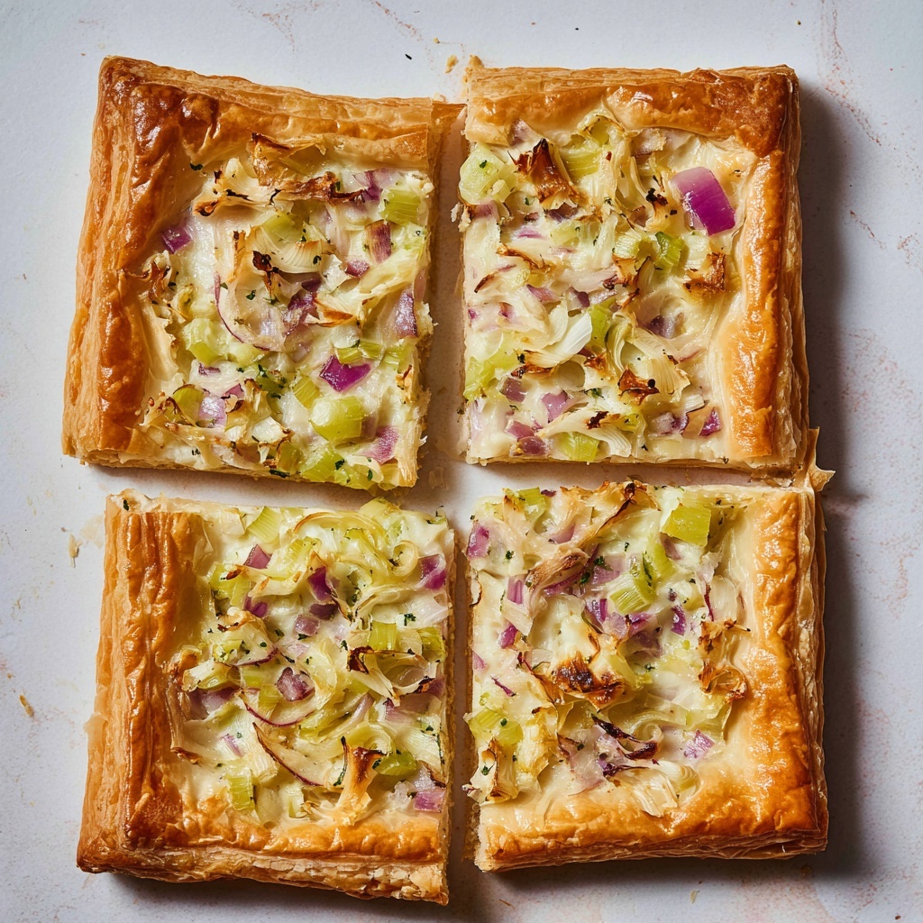 Leek, Onion, and Camembert Puff Pastry Tart Recipe - Recipe Image