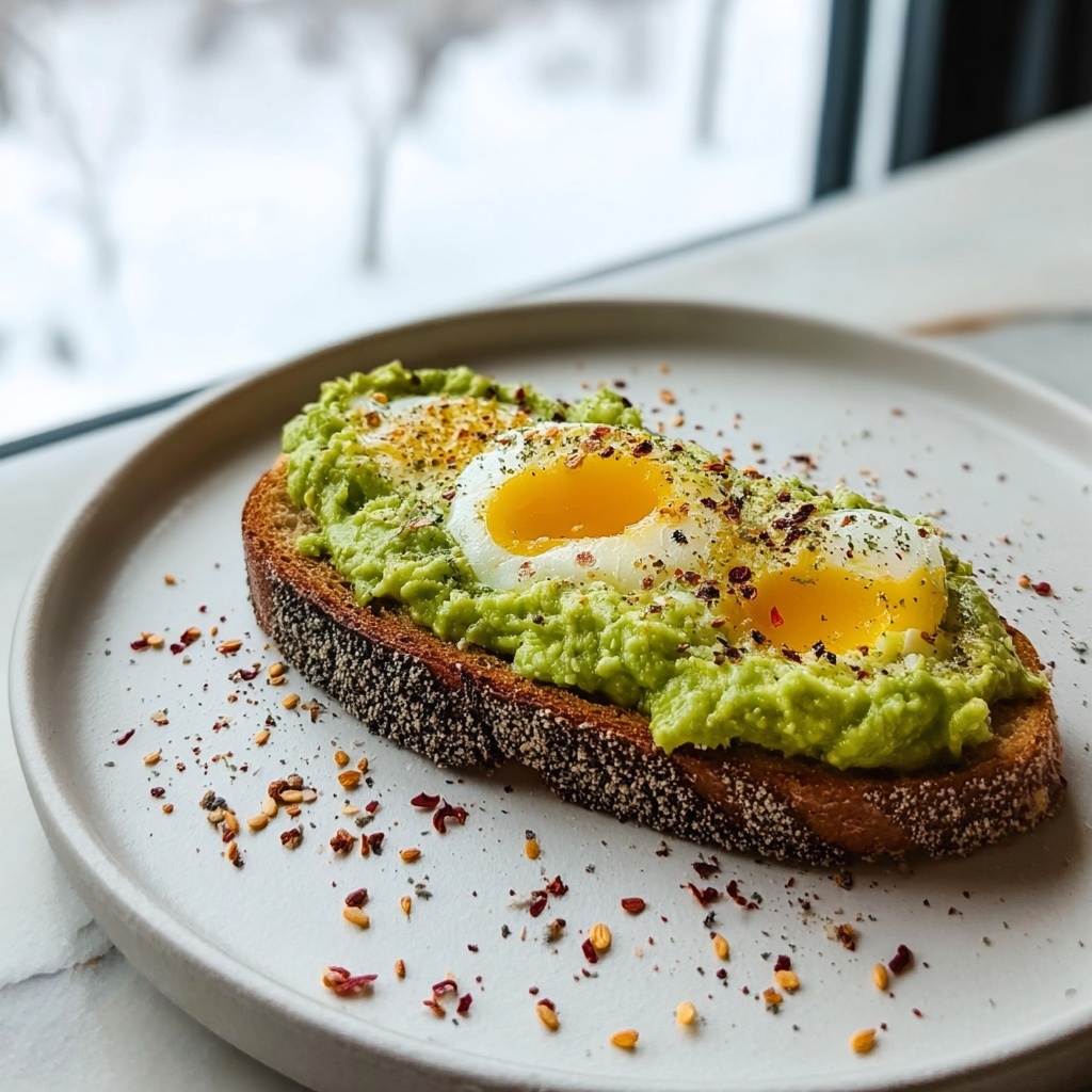 Smashed Avocado Egg Toast with Chili Flakes Recipe - Recipe Image