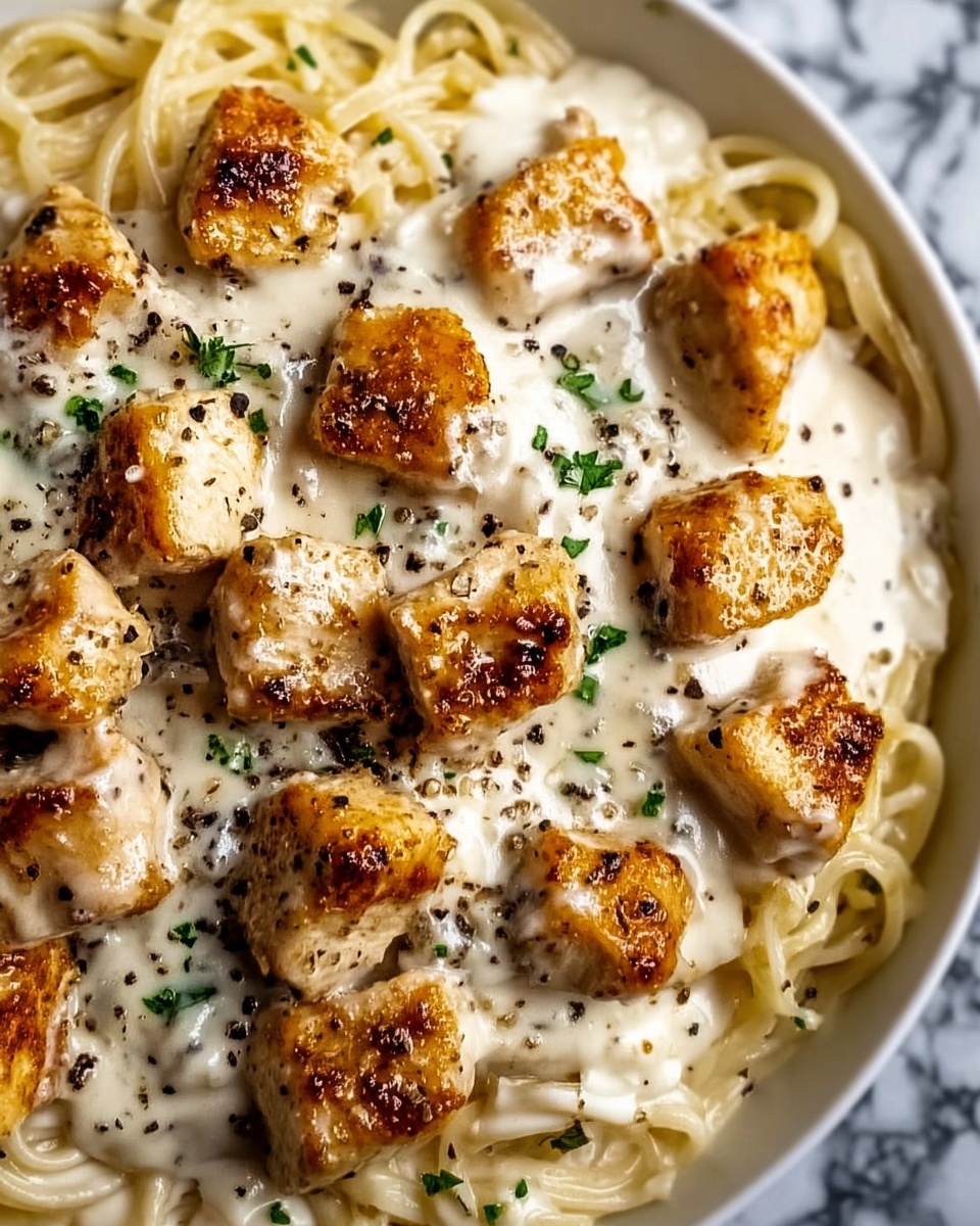 Creamy Parmesan Pasta with Garlic Butter Chicken Bites Recipe - Recipe Image