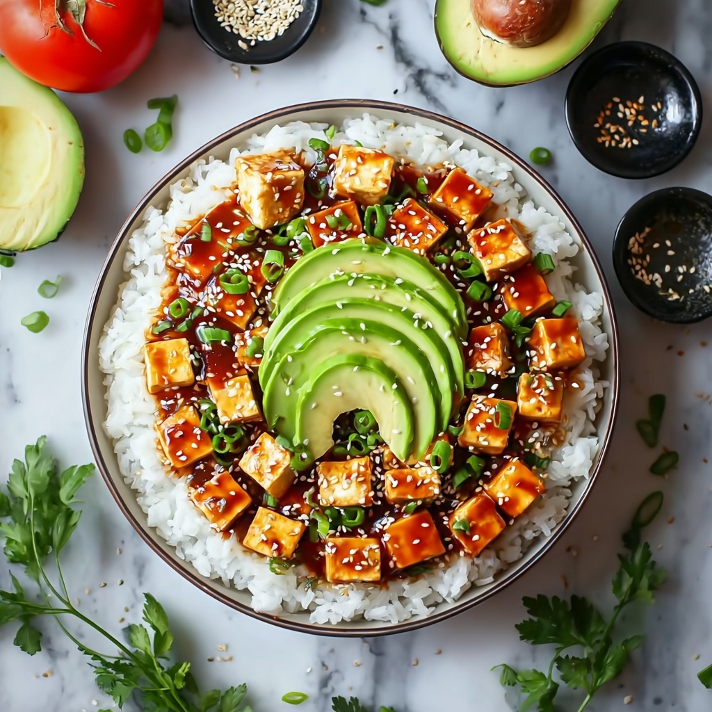 Crispy Teriyaki Tofu and Avocado Rice Stack Recipe - Recipe Image
