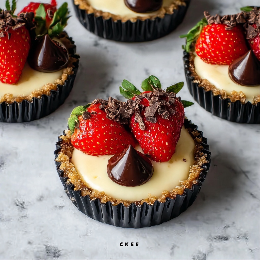 Mini Cheesecakes Topped with Chocolate-Covered Strawberries Recipe - Recipe Image