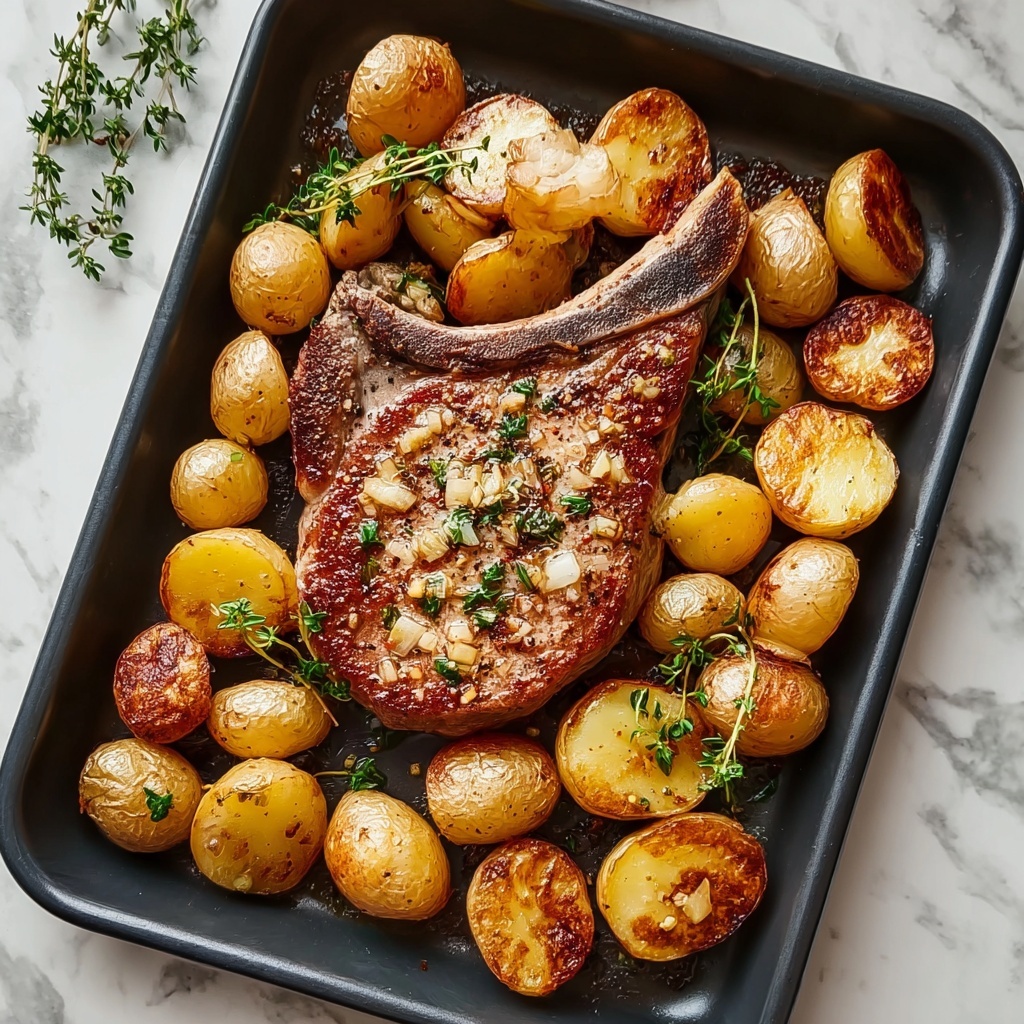 Sheet Pan Pork Chops and Potatoes with Honey-Glazed Rosemary Butter Recipe - Recipe Image