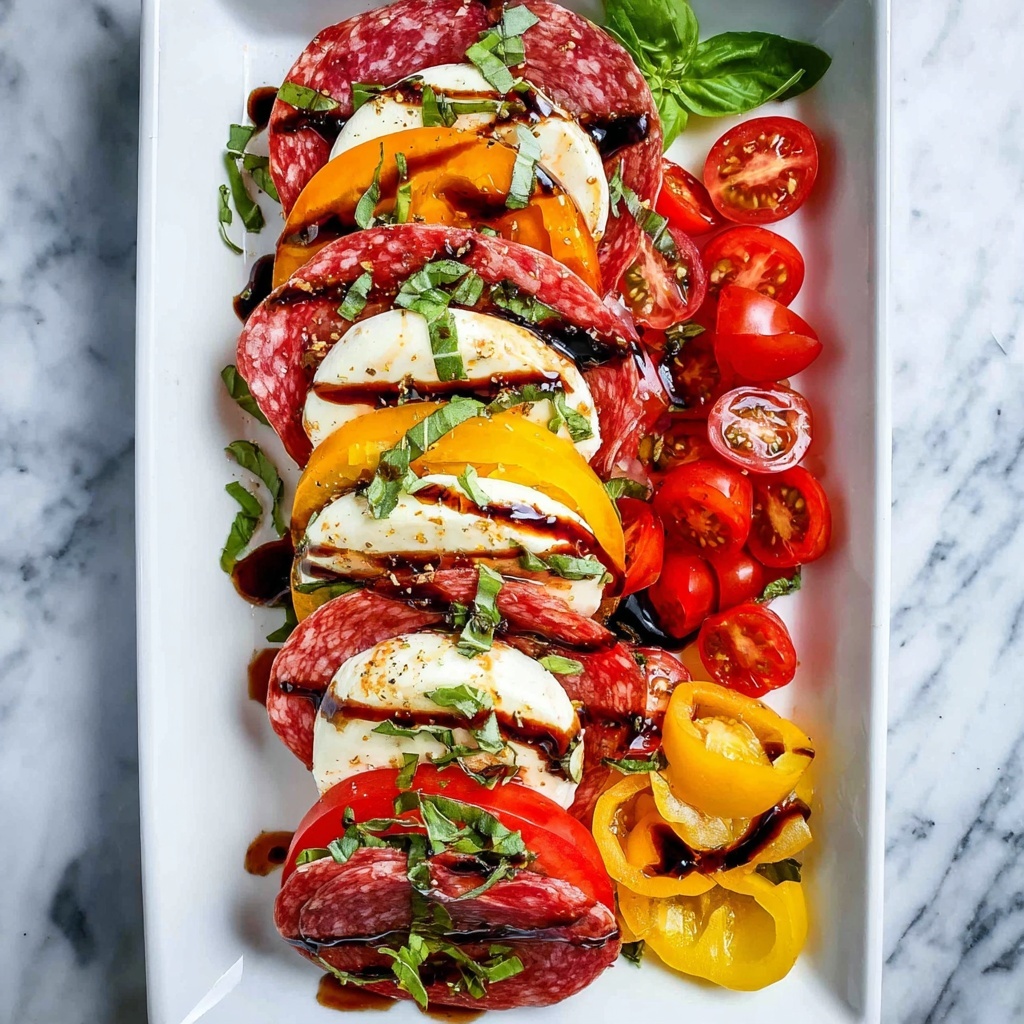 Antipasto Salad with Heirloom Tomatoes, Fresh Mozzarella, Salami, and Basil Recipe - Recipe Image