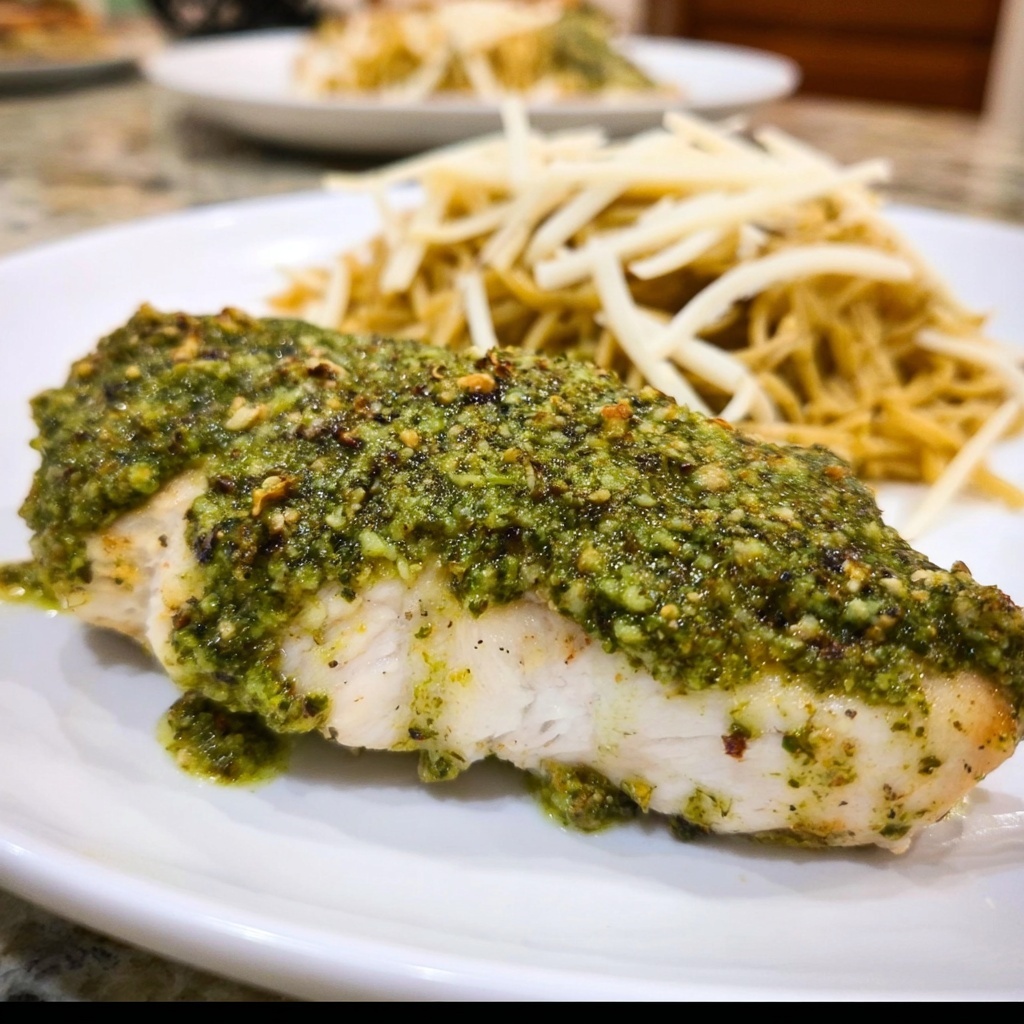 Pistachio Pesto Chicken with Whole Wheat Angel Hair Pasta Recipe - Recipe Image