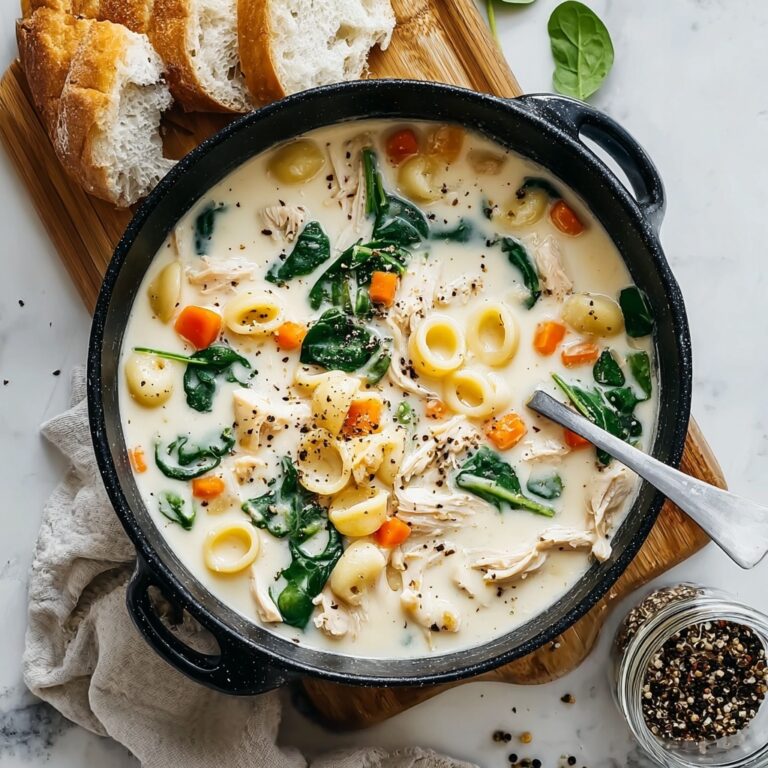 Creamy Chicken Soup with Pasta and Spinach Recipe