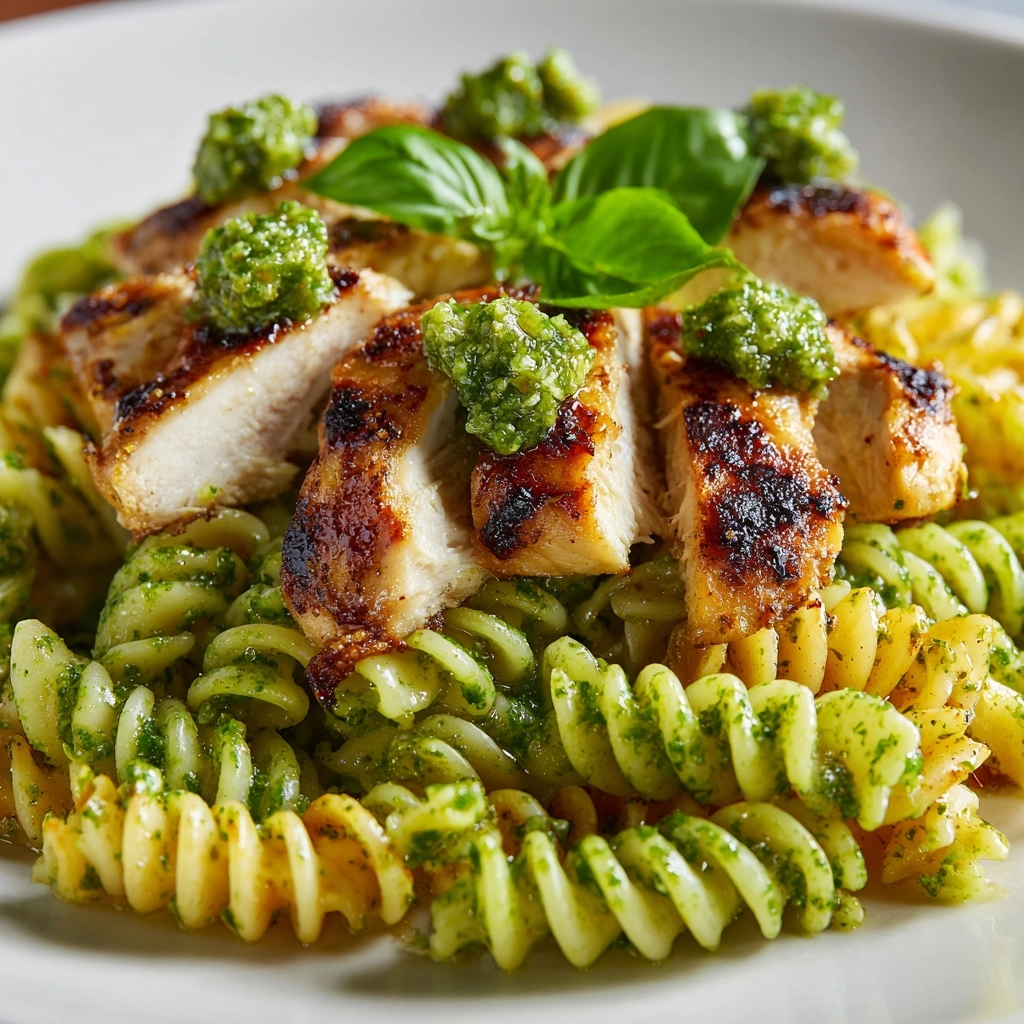 Pasta with Spinach Pesto and Grilled Chicken Recipe - Recipe Image