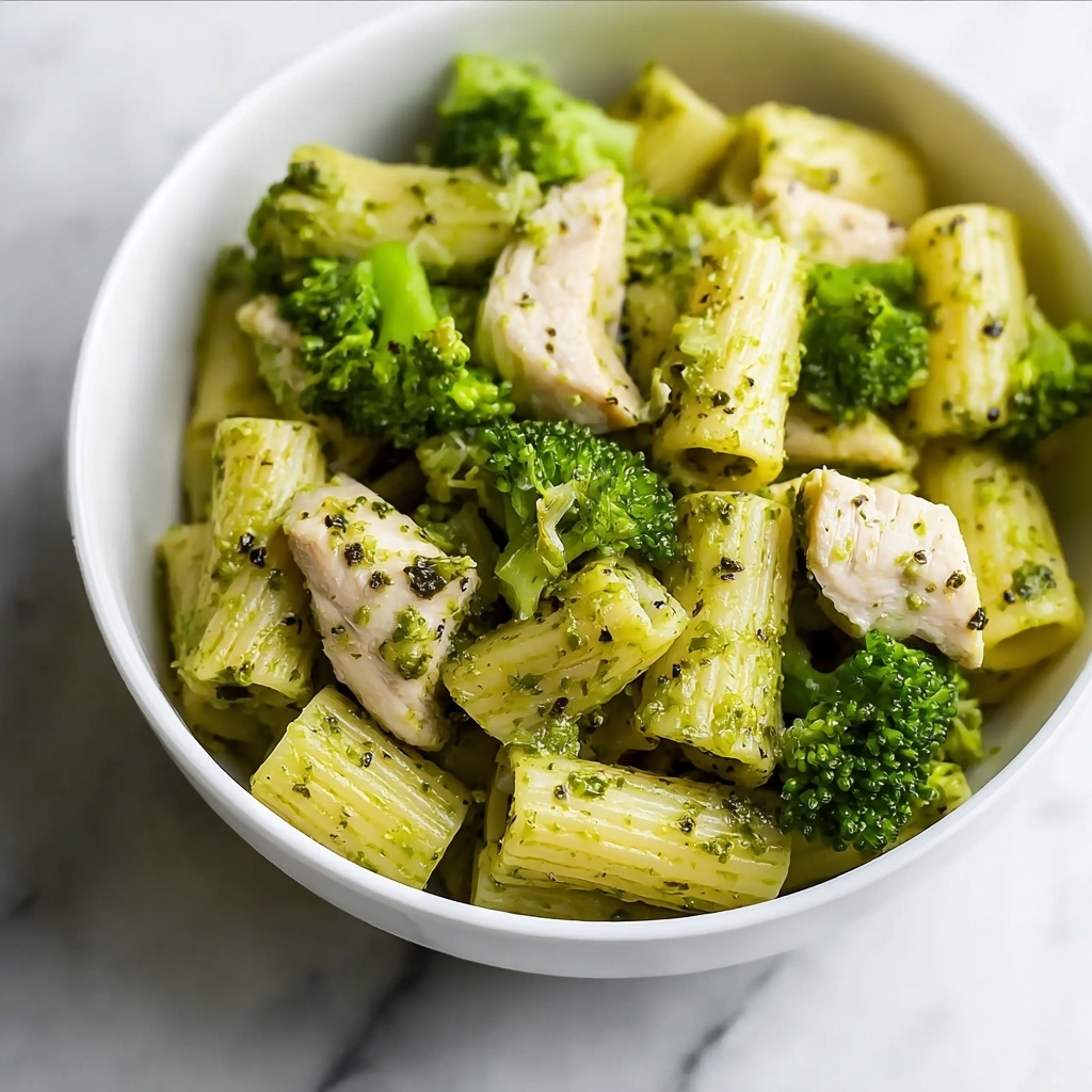 One Pan Creamy Pesto Chicken & Broccoli Pasta Recipe - Recipe Image