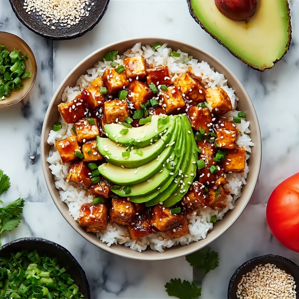 Crispy Teriyaki Tofu and Avocado Rice Stack Recipe - Recipe Image
