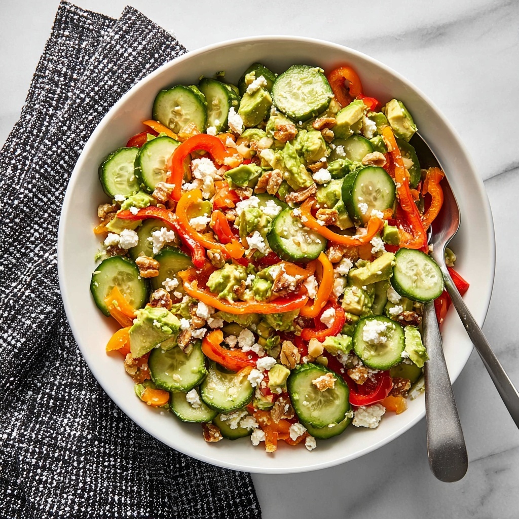Cucumber Sweet Pepper Salad with Chicken, Feta, and Ginger Dressing Recipe - Recipe Image