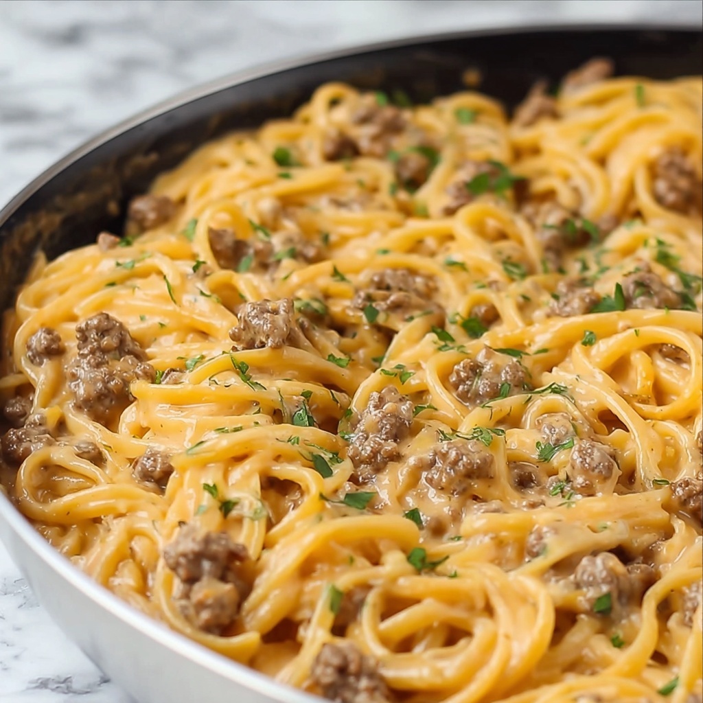 One-Pot Creamy Beef and Garlic Butter Pasta Recipe - Recipe Image