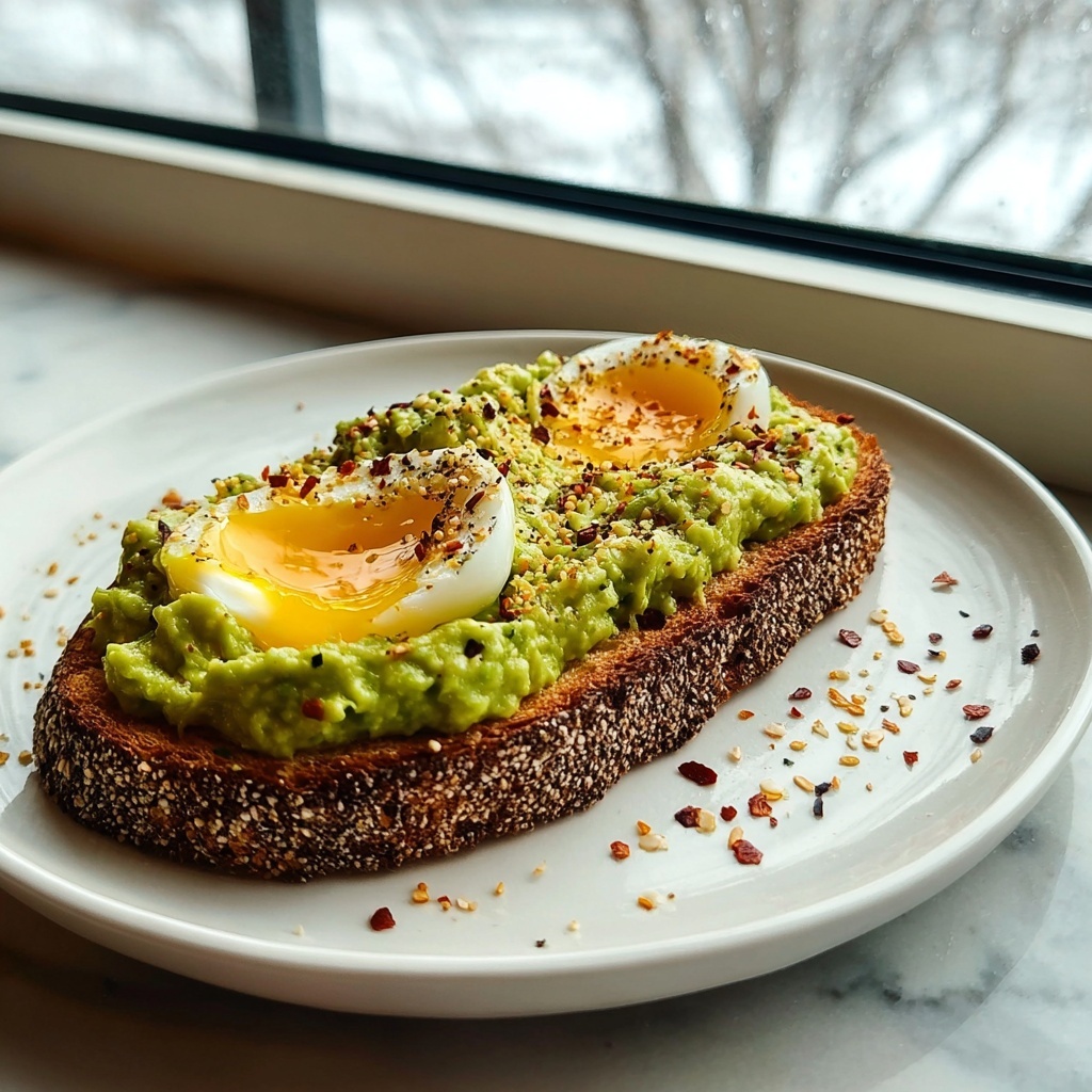 Smashed Avocado Egg Toast with Chili Flakes Recipe - Recipe Image