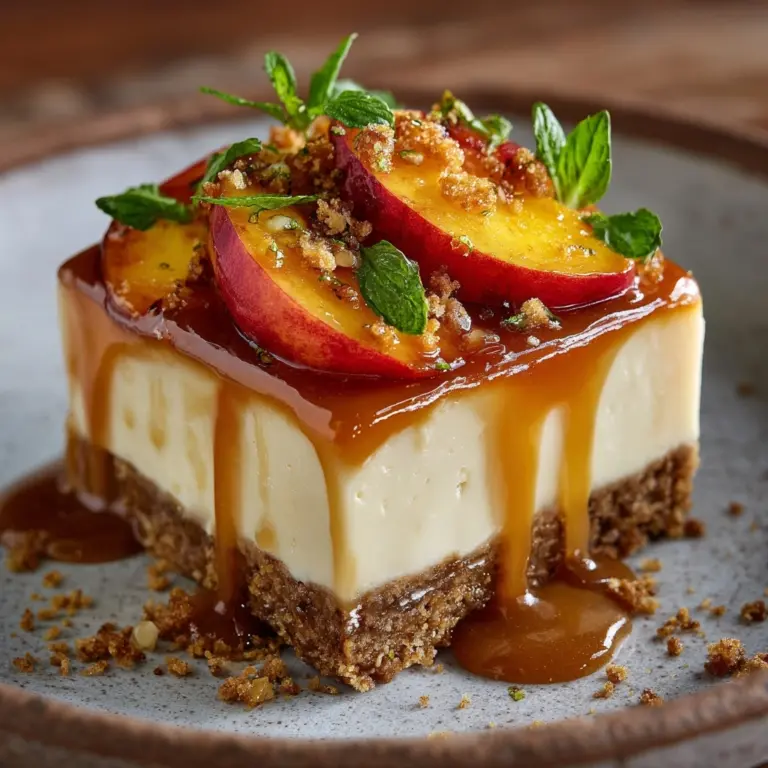 Vanilla Bean Cheesecake with Peach Cobbler & Salted Caramel Recipe