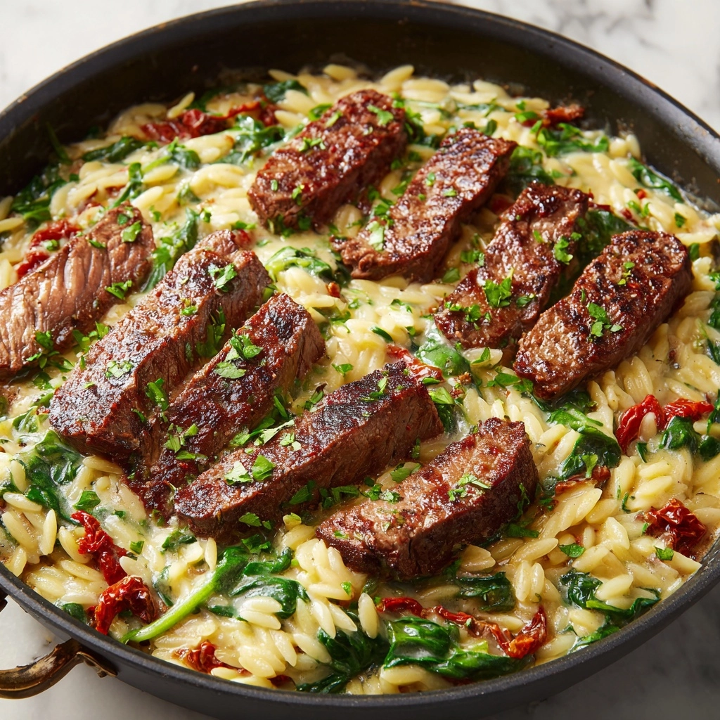 Flank Steak with Creamy Orzo: A Delicious and Easy Weeknight Meal Recipe - Recipe Image