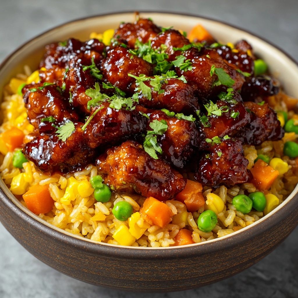 Crispy Saucy Chicken with Vegetable Fried Rice Recipe - Recipe Image