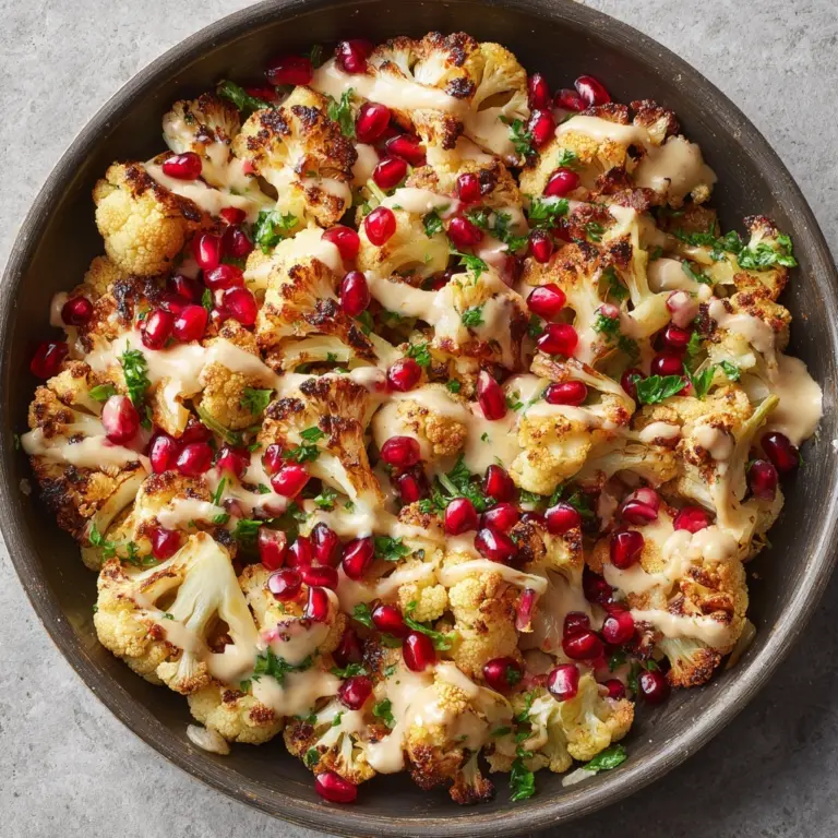 Roasted Cauliflower with Garlic Tahini Sauce and Pomegranate Recipe