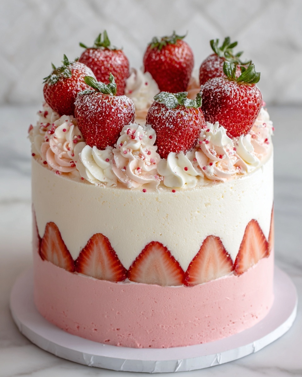 Vanilla Strawberry Ombre Cake Recipe - Recipe Image