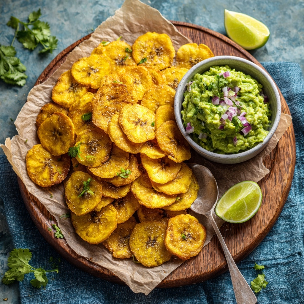 Baked Plantain Chips with Guacamole Recipe - Recipe Image