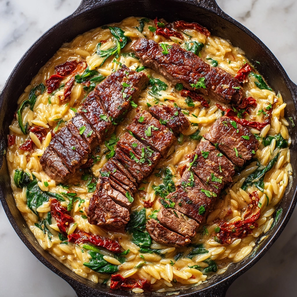 Flank Steak with Creamy Orzo: A Delicious and Easy Weeknight Meal Recipe - Recipe Image