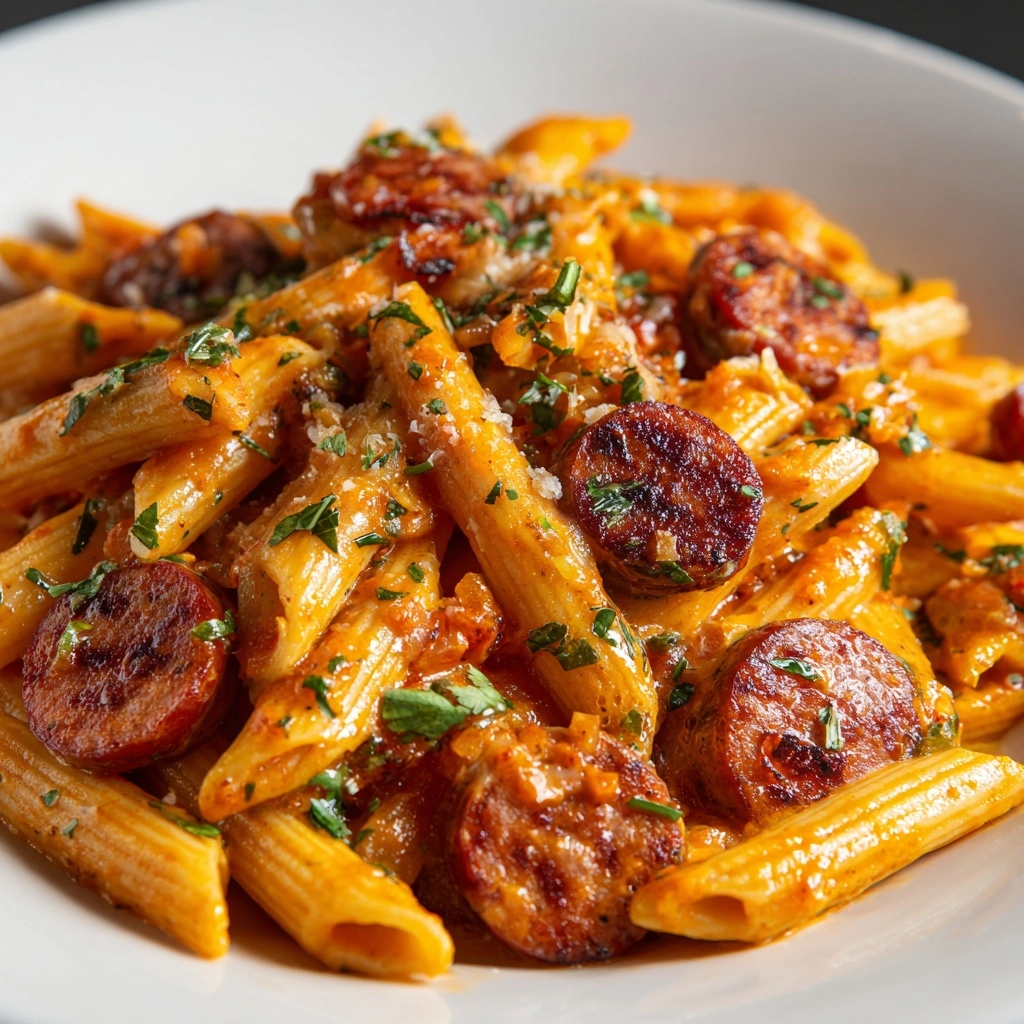 Sweet and Tangy BBQ Sausage Pasta Recipe - Recipe Image