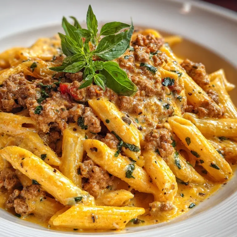 Cheesy Penne with Garlic Butter Ground Beef Recipe