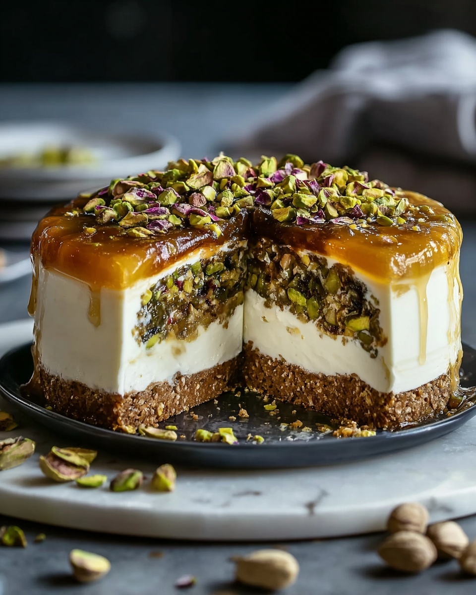 Irresistible Baklava Cheesecake with Honey Pistachio Layers Recipe - Recipe Image