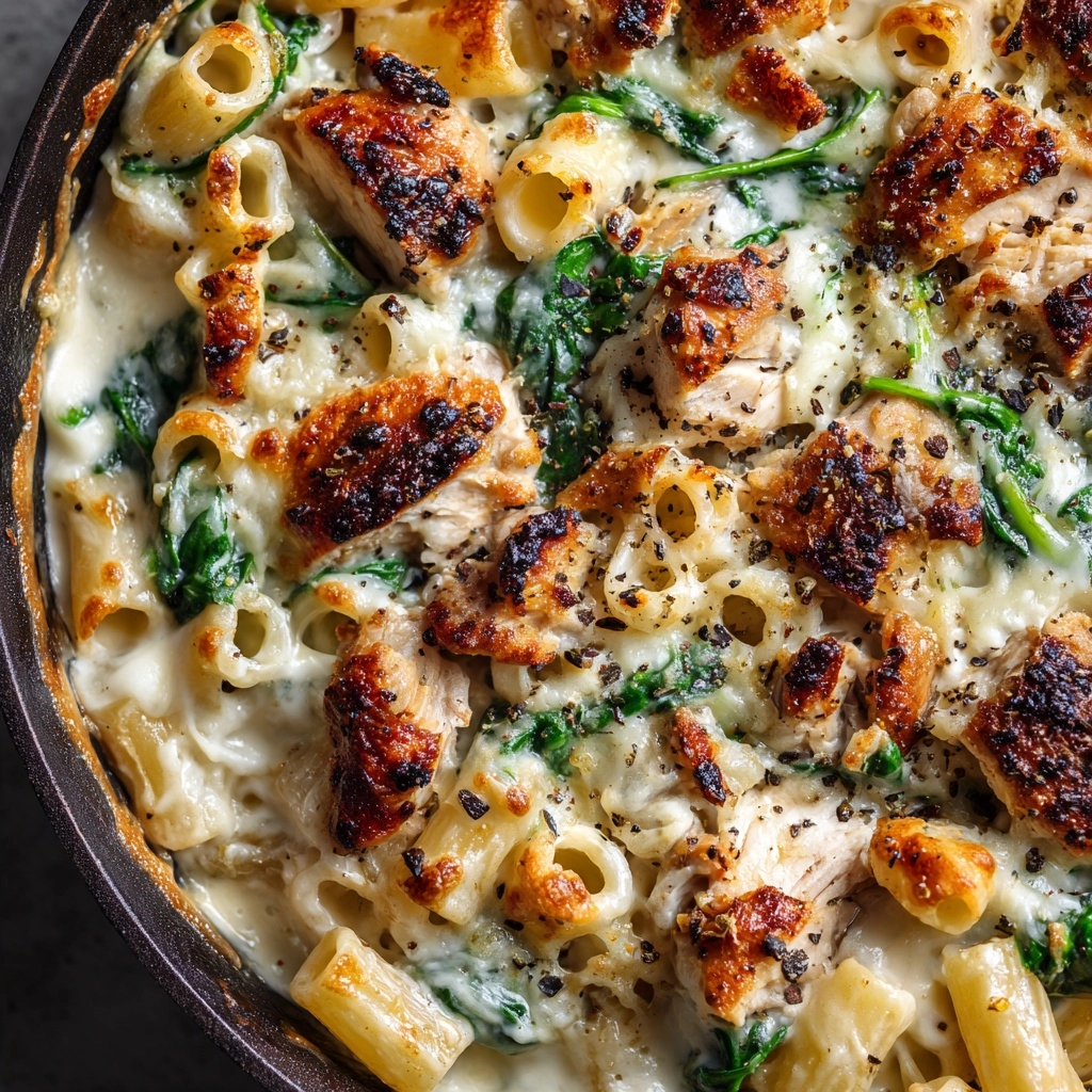 Cheesy Spinach Dip Chicken Pasta Recipe - Recipe Image