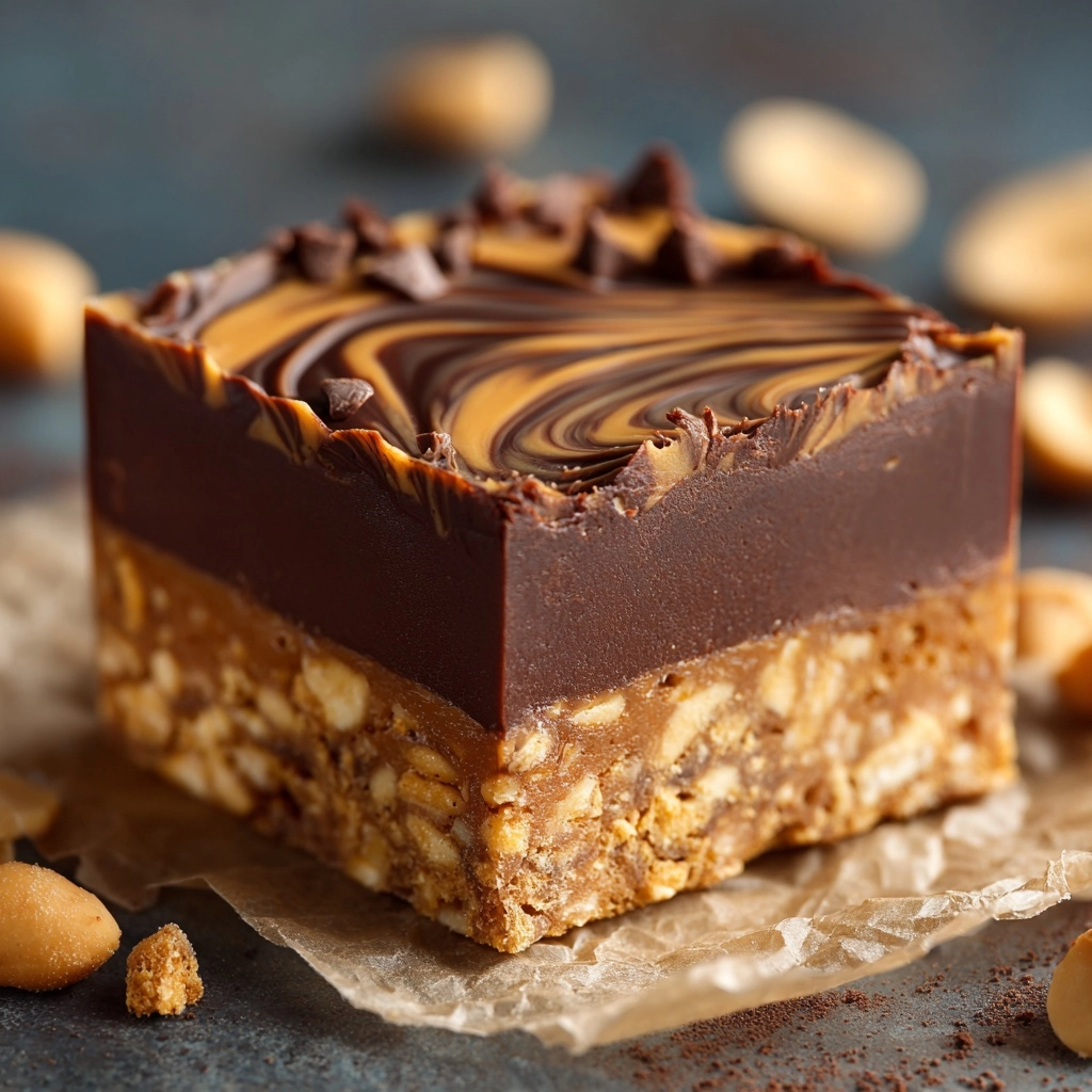 Healthy No-Bake Chocolate Peanut Butter Crunch Bars Recipe - Recipe Image