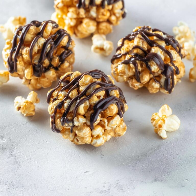 Healthy Peanut Butter Honey Popcorn Balls with Dark Chocolate Drizzle Recipe