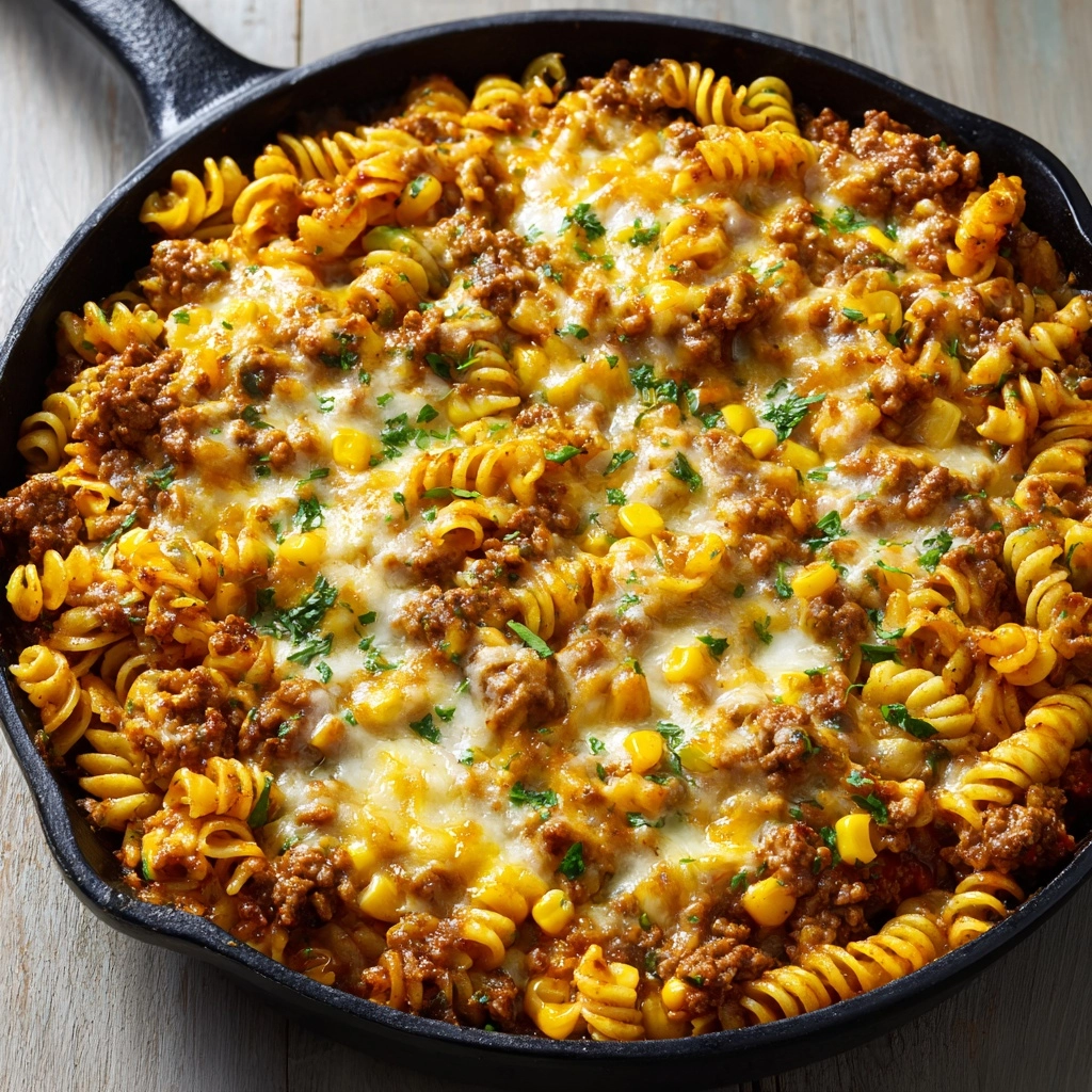 Loaded Cheddar Ranch Beef and Sweet Corn Rotini Bake Recipe - Recipe Image