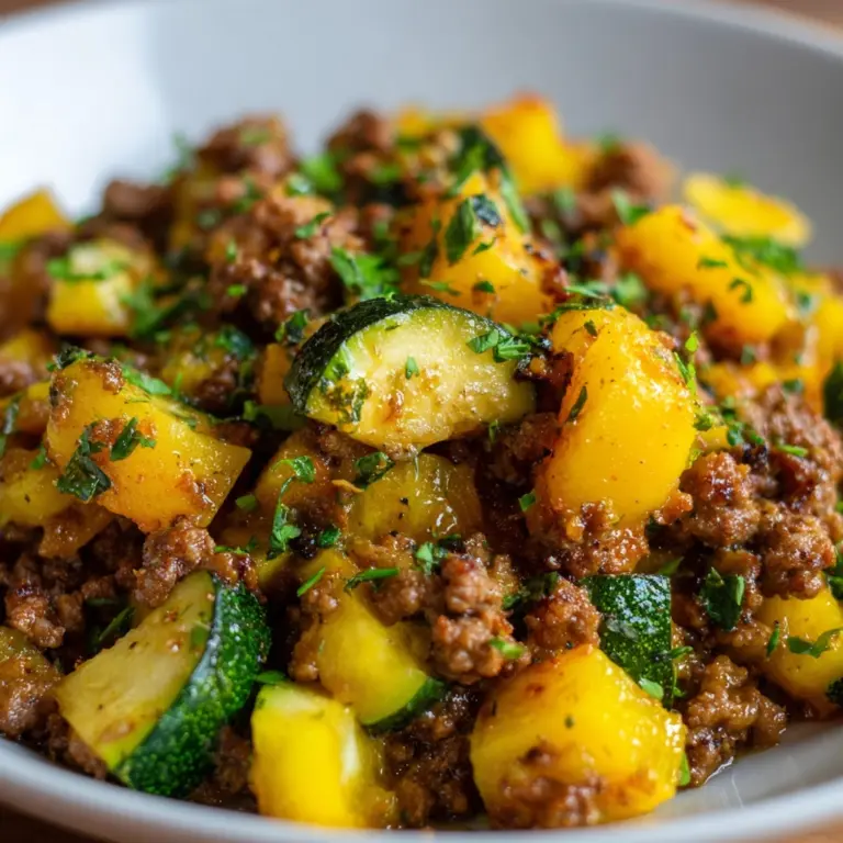 Ground Beef Skillet with Sweet Potatoes & Zucchini Recipe