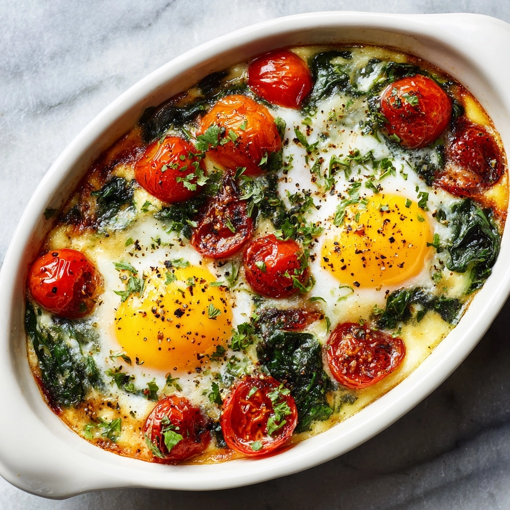 Baked Feta Eggs with Spinach and Tomatoes Recipe - Recipe Image