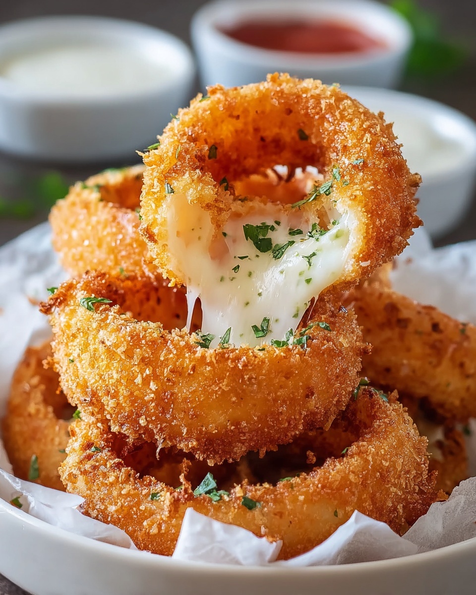 Easy Cheesy Baked Mozzarella Onion Rings Recipe - Recipe Image