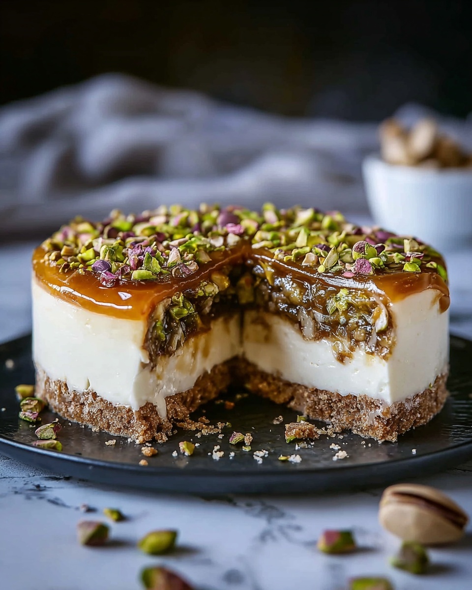 Irresistible Baklava Cheesecake with Honey Pistachio Layers Recipe - Recipe Image