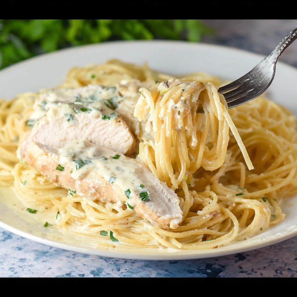 Angel Chicken with Creamy Parmesan Sauce over Angel Hair Pasta Recipe - Recipe Image