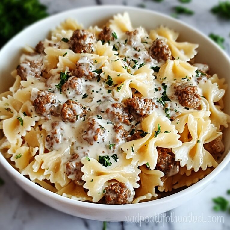 Indulgent Beef and Bowtie Pasta with Creamy Alfredo Sauce Recipe