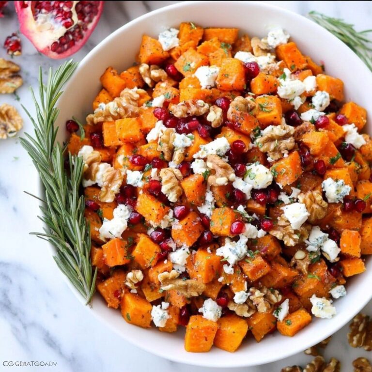 Roasted Butternut Squash with Goat Cheese, Walnuts, and Pomegranate Recipe